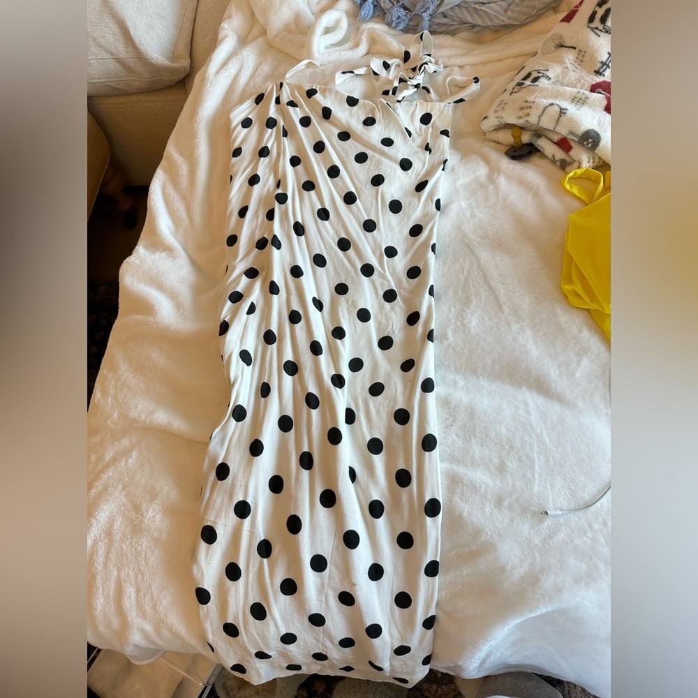 Lovers+Friends black and white polka dot long strapless dress size medium (M)